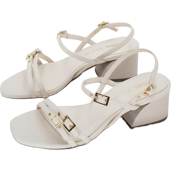 Anne Klein Mackenzie Strappy Block Heel Sandals White US 7M - Picture 2 of 6